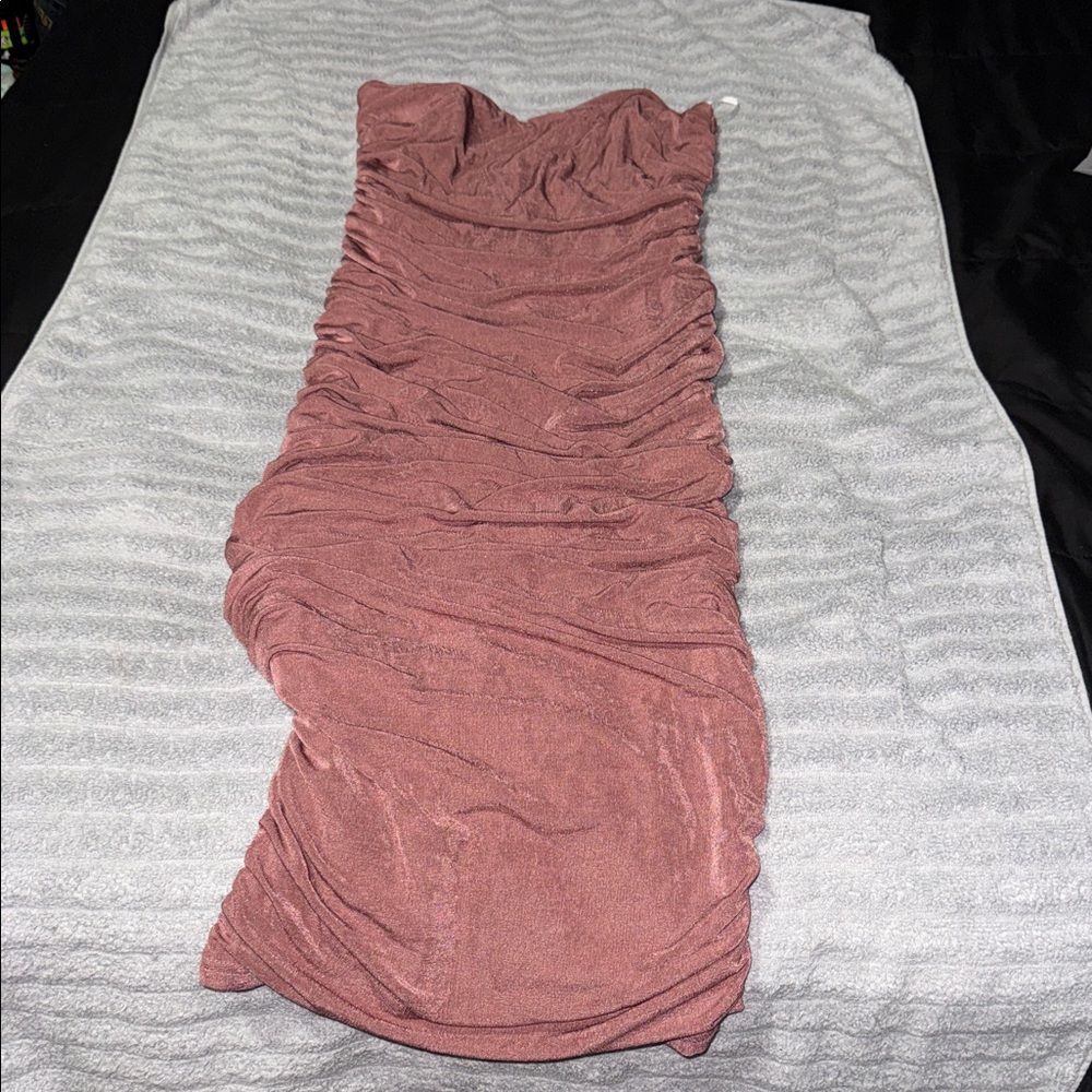 SHEIN Strapless Ruched Dress in Mauve